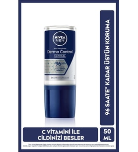 NIVEA MEN Derma Control Clinical Erkek Roll-on Deodorant 50 ml,96 Saat Anti-perspirant Koruma