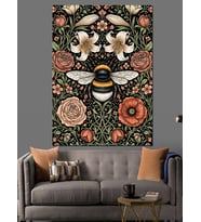 Arı Ve Çiçek Desenli Vintage Dekoratif Kanvas - Mdf Ahşap Tablo