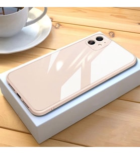 iPhone 12 Pro Max Parlak Cam Kamera Korumalı Telefon Kılıfı (Pembe)