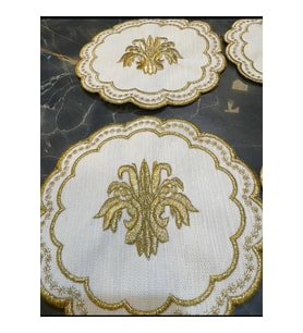 Glory Gold 6'lı Kokteyl Sunum Peçetesi Linen Keten Kumaş Üzeri Nakışlı Sunumluk