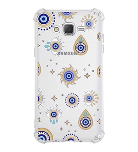 PrintiFy Samsung Galaxy J7 Uyumlu Nazar Boncuğu 5 Baskılı Şeffaf Köşe Korumalı Antişok Kılıf