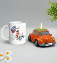 BK Gift Kişiye Özel İsimli Fotoğraflı Beyaz Kupa Bardak ve Plakalı Nostaljik Vosvos Mum Hediye Seti-1, Sevgiliye Hediye, Sevgililer Günü
