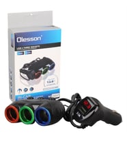 Olesson 1633 12-24V 3Lü Usbli 120W 80Cm Kablolu Dijital Ekranlı Araç Çakmak Çoklayıcı (Siyah)