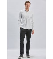 Siyah Uzun Kollu Desenli Bez Ayağı Cepsiz Pamuklu Klasik Slim Fit Dar Kesim Gömlek 1004240236