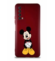 Huawei P Smart 2021 Soft Premier Kapak Mickey Mouse-A Tasarımlı Silikon Kılıf - Mürdüm (Şeffaf)