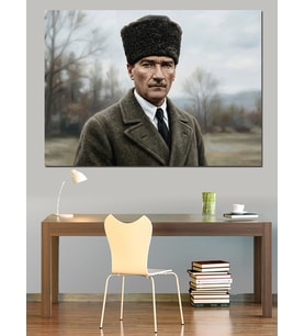 Kalpaklı Atatürk Kış Portresi Dekoratif Kanvas - Mdf Ahşap Tablo