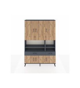 Arges Dolap 8 Raflı 2 Çekmeceli 6 Kapaklı 132x30x195 Antrasit-Çam/Antrasit