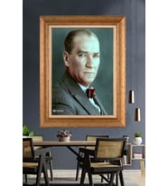 Altın Varaklı Çerçeveli Paspartulu Atatürk Tablo nh428 (Gold)