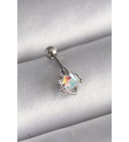 316L Çelik Gümüş Renk Zirkon Taşlı Kalp Tragus Piercing - TJ-PR1243