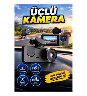 G-Sensörlü Üçlü Araç Kamerası 5” LCD Ekranlı Hareket Algılama Özellikli
