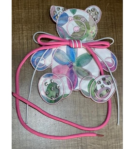 19X16 CM TAŞ İŞLEME BAĞCIKLI DOKUMA TASARIM AYI ARMA APLİKE DİKİŞ AKSESUARI (Pembe)