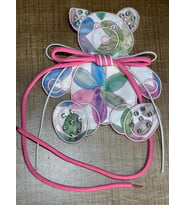 19X16 CM TAŞ İŞLEME BAĞCIKLI DOKUMA TASARIM AYI ARMA APLİKE DİKİŞ AKSESUARI (Pembe)