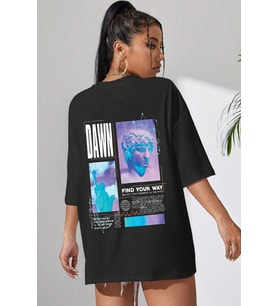 Unisex Find Your Way Baskılı Tasarım Tshirt (Siyah)