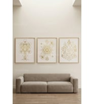 Sacred Geometry Gold Line 3’lü Ahşap Çerçeveli Tablo Seti