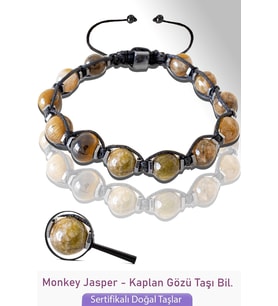Sertifikalı Gerçek Monkey Jasper - Kaplan Gözü Taşı Bileklik  (Çok Renkli)
