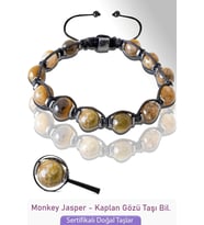 Sertifikalı Gerçek Monkey Jasper - Kaplan Gözü Taşı Bileklik  (Çok Renkli)