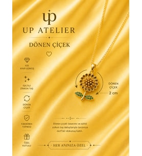 Up Atelier 925 Ayar Gümüş İthal Zincirli Dönen Gold Çiçek Model Kolye