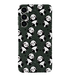 Samsung Galaxy S23 Uyumlu Lansman Kılıf Panda Tasarımlı İçi Kadife Kapak-Yeşil (Şeffaf)