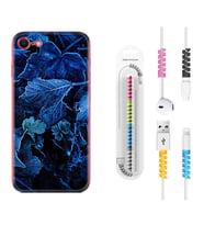 Apple iPhone 5 6 7 8 Plus Se XR Kılıf Kablo Koruma Spiral Silikon Blue Foid 1628