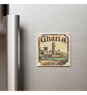 Gana Ghana - Posta Pulu Temalı Ülke - Baskılı Buzdolap Magneti Kare - 9x9 cm