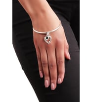 Kadın Antik Gümüş Kaplama Yeşil Swarovski Taşlı Kalp&Anahtar Charm Bilezik