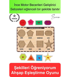 Premium Geometrik Şekiller Ahşap Bul Tak Puzzle Eğitici Oyuncak Tutmalı Motor Becerisi Gelişim