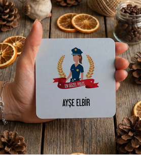 Kişiye Özel Kadın Polis Bardak Altlığı Polis Günü Hediyesi (Beyaz)
