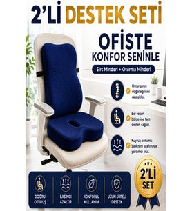 Ortopedik Sırt ve Oturma Minderi Seti – Bel, Sırt ve Kuyruk Sokumu İçin Ergonomik Visco Destek