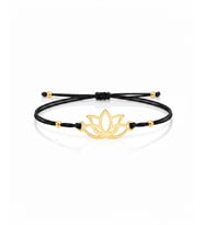 Lotus Çiçeği İpli Gümüş Bileklik - Altın