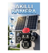 Güneş Enerjili Wi-Fi Akıllı Güvenlik Kamerası PTZ Dört Kameralı Uzaktan İzleme Sistemi