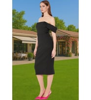 Leopar Desenli Midi Boy Bodycon Abiye Elbise Polyester Karışımlı Yazlık Yüksek Kalite Seçkin Malzeme (Siyah)