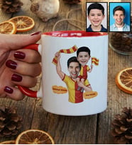 Kişiye Özel Karikatürlü Sarı Kırmızı Taraftar Baba Oğul Kupa Bardak Babalar Günü Hediyesi