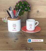 Doğum Günü Hediyesi Hediyeleri Türk Kahvesi Fincanı Kırmızı, Kalemlik Kişiye Özel Hediye (Model 6)