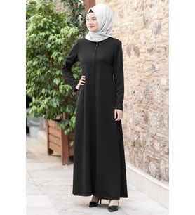 Nisa Fermuarlı Ferace Siyah SN58