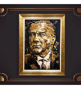 Özel Seri Paspartulu Çerçeveli Atatürk Tablo l158 (Gold)