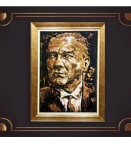 Özel Seri Paspartulu Çerçeveli Atatürk Tablo l158 (Gold)
