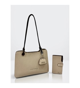 Kadın Büyük Boy Premium Gümüş Logolu El Çantası Ve Cüzdanı Kombin Tote Bag EBAT : 22 X 34 CM (STD)