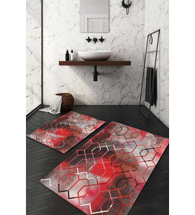 Dijital Baskılı Kaymaz Taban Yıkanabilir 2'li Klozet Takımı Banyo Paspası NDKZ-HT-814 (Kırmızı)