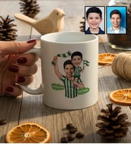 Kişiye Özel Karikatürlü Yeşil Beyaz Baba Oğul Kupa Bardak Babalar Günü Hediyesi