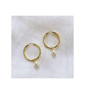 925 Ayar Gümüş Inci Detaylı Halka Küpe (Gold)