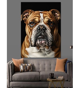 Ciddi Bakışlı Bulldog Köpek Dekoratif Kanvas - Mdf Ahşap Tablo