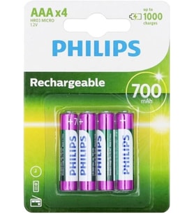 AAA pil, 4 adet, HR03 şarj edilebilir pil, NiMH 1,2 V, 1000 şarj, 700 mAh