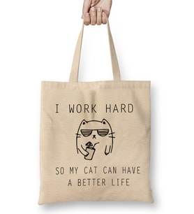 Kedi I Work Hard Cats Bez Çanta Uzun Saplı
