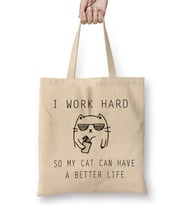 Kedi I Work Hard Cats Bez Çanta Uzun Saplı