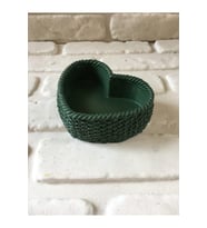 Dekoratif Örgü Desenli Kalp Beton Saksı Koyu Yeşil 10*14*4 Cm