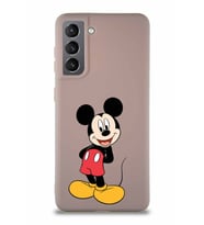 Samsung Galaxy S21 Soft Premier Kapak Mickey Mouse-B Tasarımlı Silikon Kılıf - Pudra (Şeffaf)