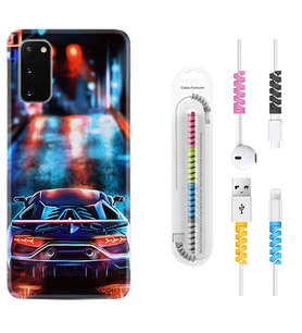 Samsung A02S A03S A10 A12 A13 A21S A22 Kılıf Kablo Koruma Spiral Silikon Neon Cars 1724