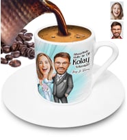 Kişiye Özel Sevgililer Gününe Özel Karikatürlü Türk Kahvesi Fincanı (Beyaz)