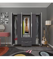 Kenzlife gardırop 6 kapaklı kapılı 2 çekmeceli glayör 168*150*42 gri ayaklı gardolap dolap (Karışık)