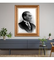 Altın Varaklı Çerçeveli Paspartulu Atatürk Tablo TR1045 (Gold)